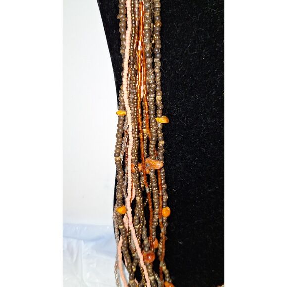 Artisan Lush Tribal Beaded Necklace Stone Chip Layered Organic Chunky VTG 90's - Picture 3 of 9